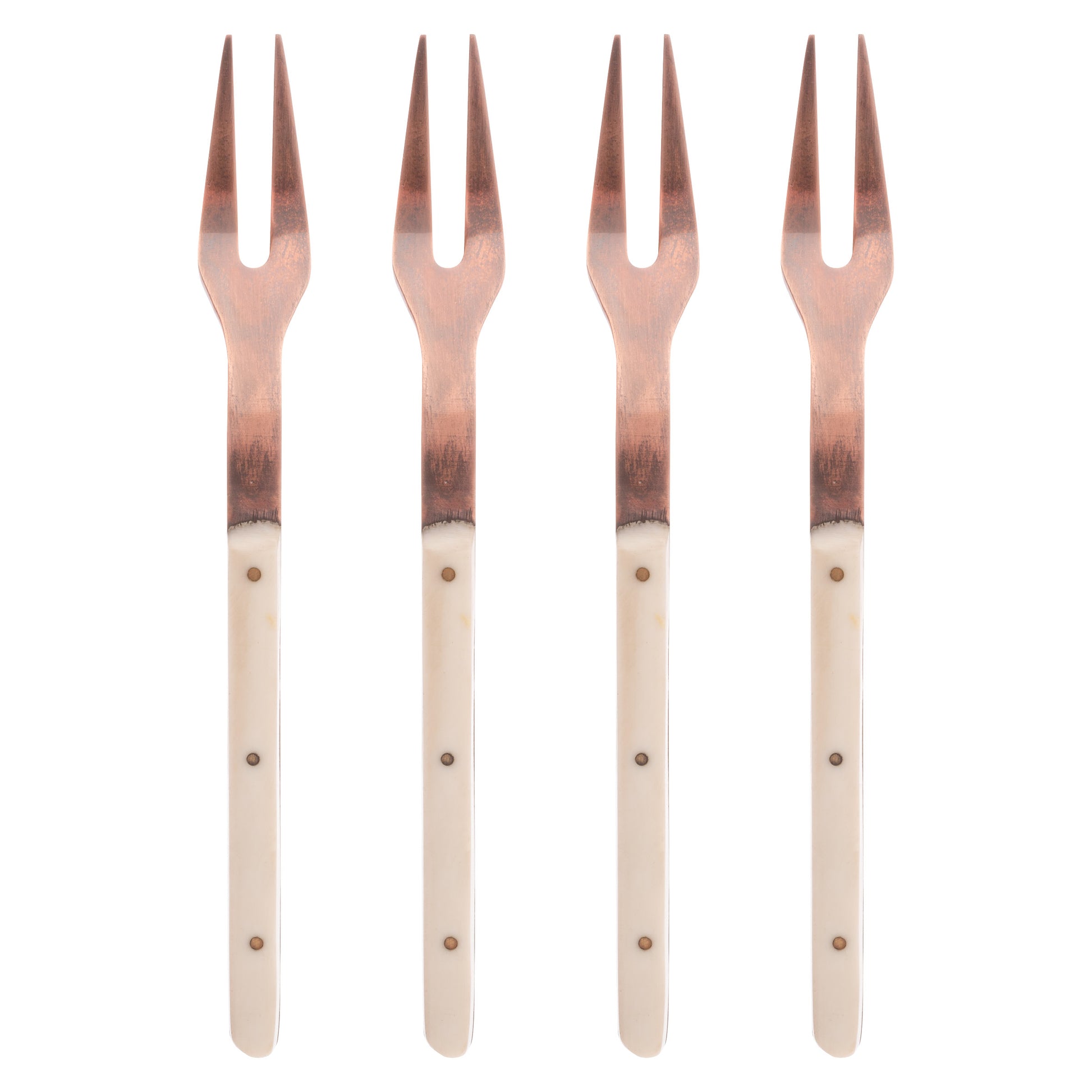 Ivory Resin Appetizer Forks set of four view. 