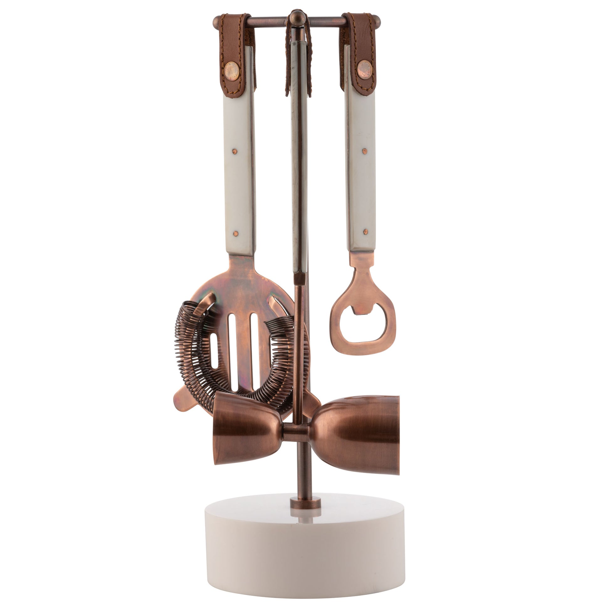 Ivory Resin Bar Tools with Stand set view. 