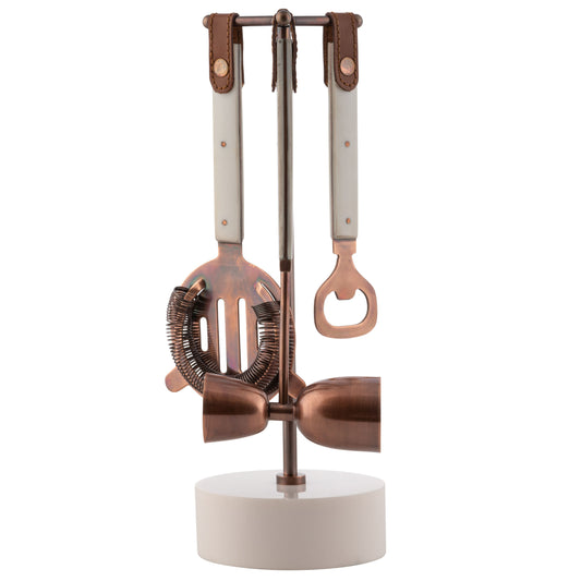 Ivory Resin Bar Tools with Stand set view. 
