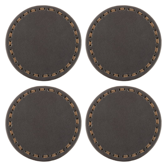 Bronco Brown Round Leather Coasters set of four view. 