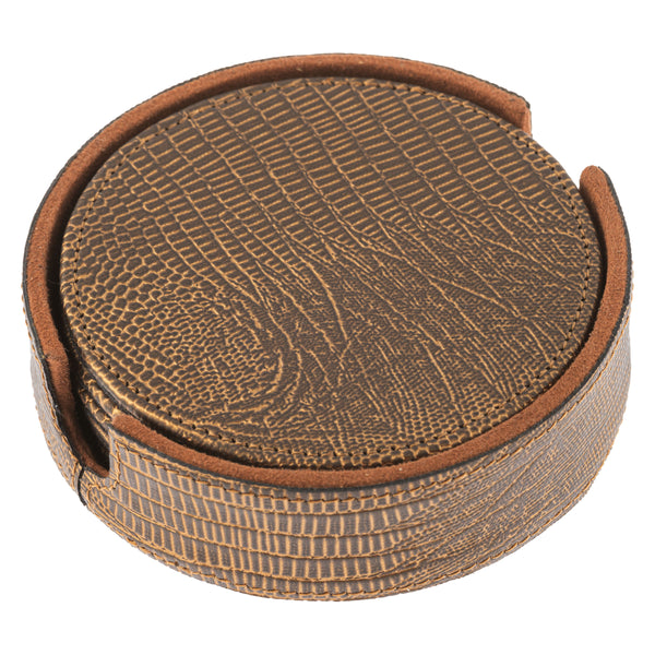 Metallic bronze faux leather coasters with holder