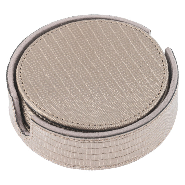 Metallic pewter faux leather coasters with holder