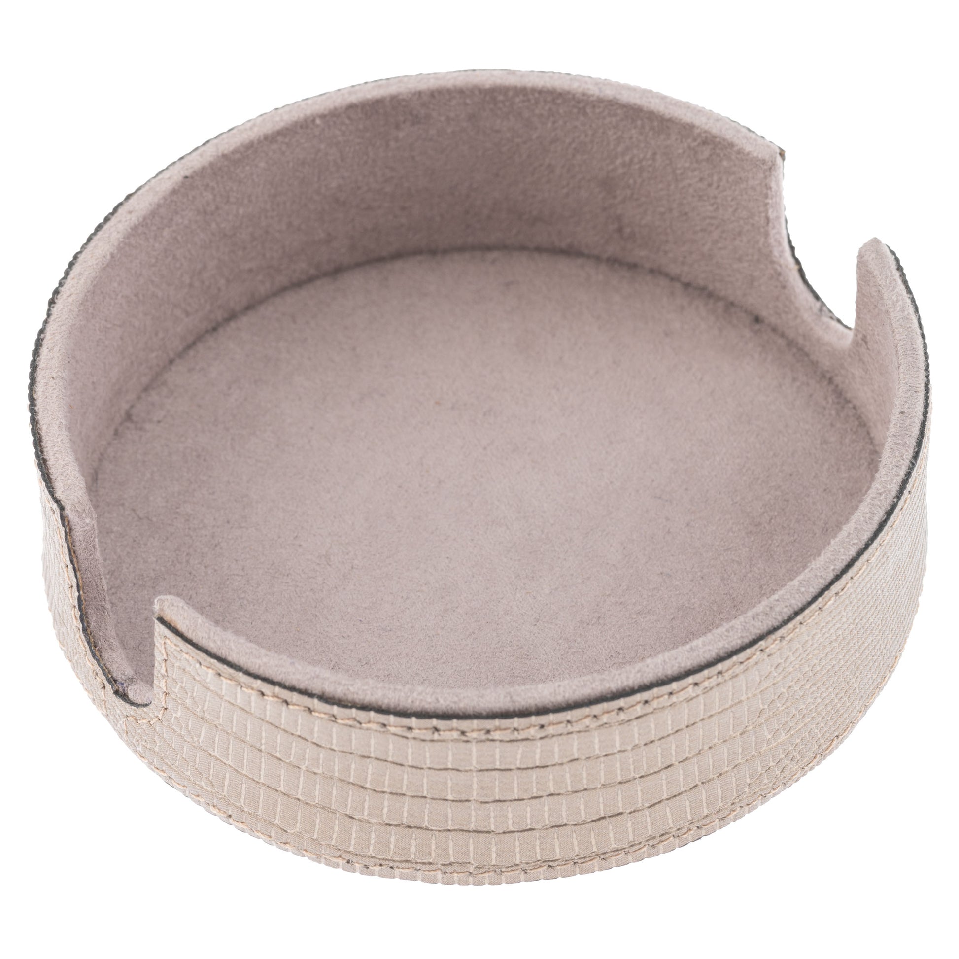 Metallic Pewter Faux Leather Coasters with Holder individual holder view. 