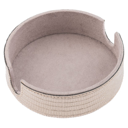 Metallic Pewter Faux Leather Coasters with Holder individual holder view. 