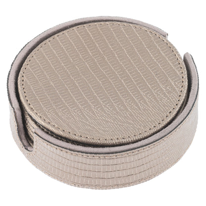 Metallic Pewter Faux Leather Coasters with Holder