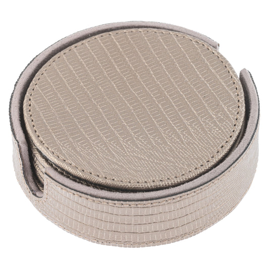 Metallic Pewter Faux Leather Coasters with Holder
