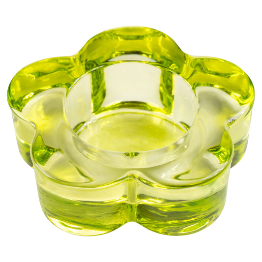 Lime Glass Flower Tealight Holder