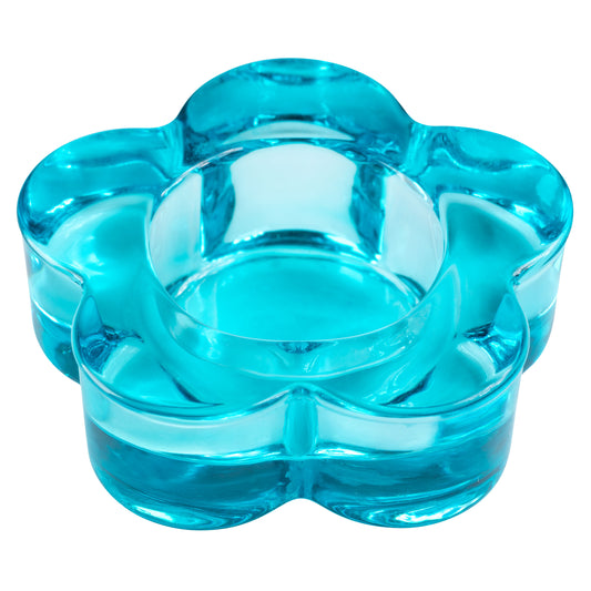 Blue Glass Flower Tealight Holder