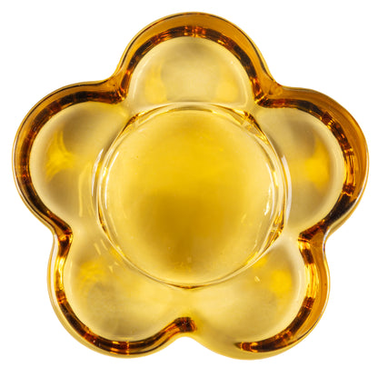Amber Glass Flower Tealight Holder