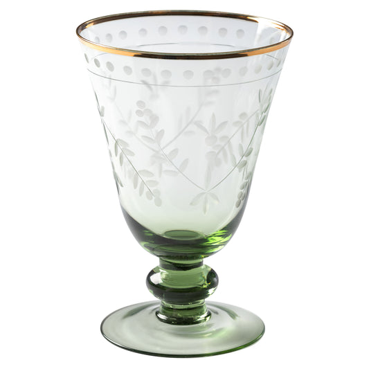 Sage Etched Wine Glass