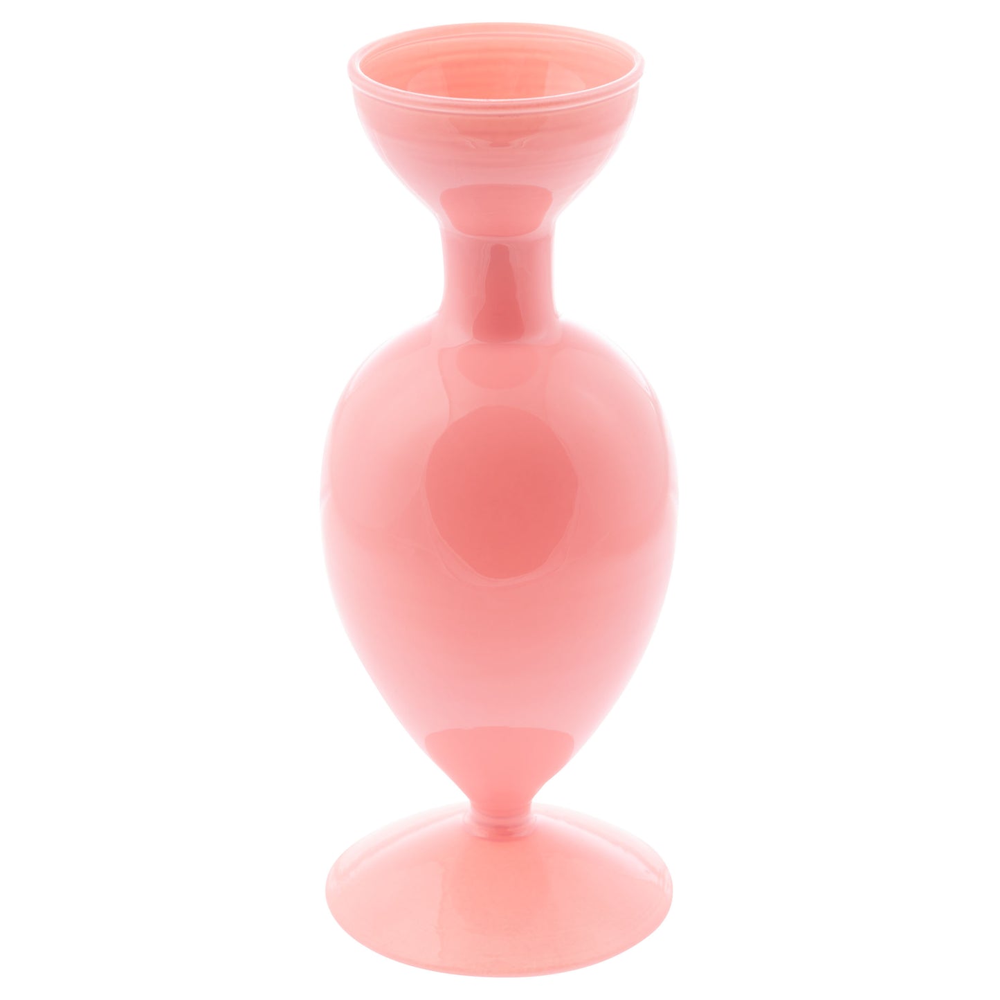 Deco pink glass vase front view.