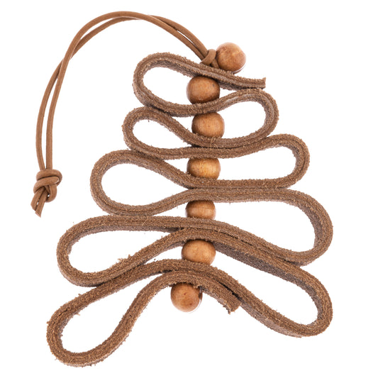 Small Dark Brown Leather Beaded Tree Ornament