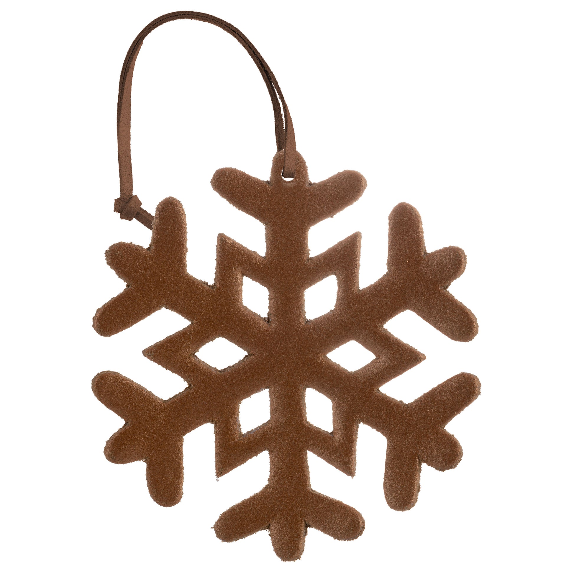 Copper Leather Snowflake Ornaments view with string