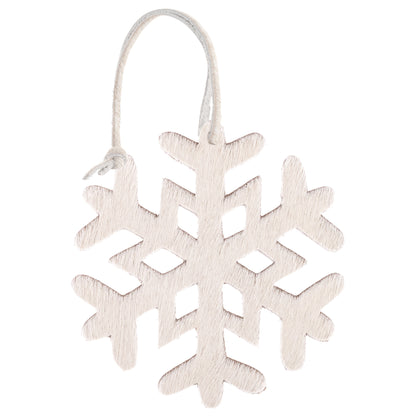 White Cowhide Leather Snowflake Ornaments view with string. 