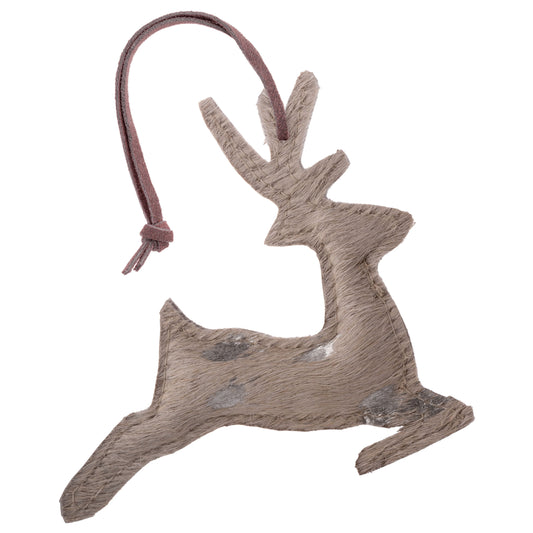 Silver Cowhide Leather Leaping Deer Ornament
