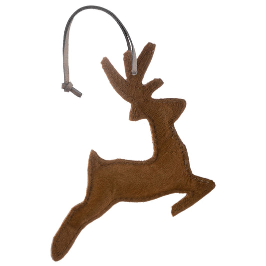Pony Cowhide Leather Leaping Deer Ornament