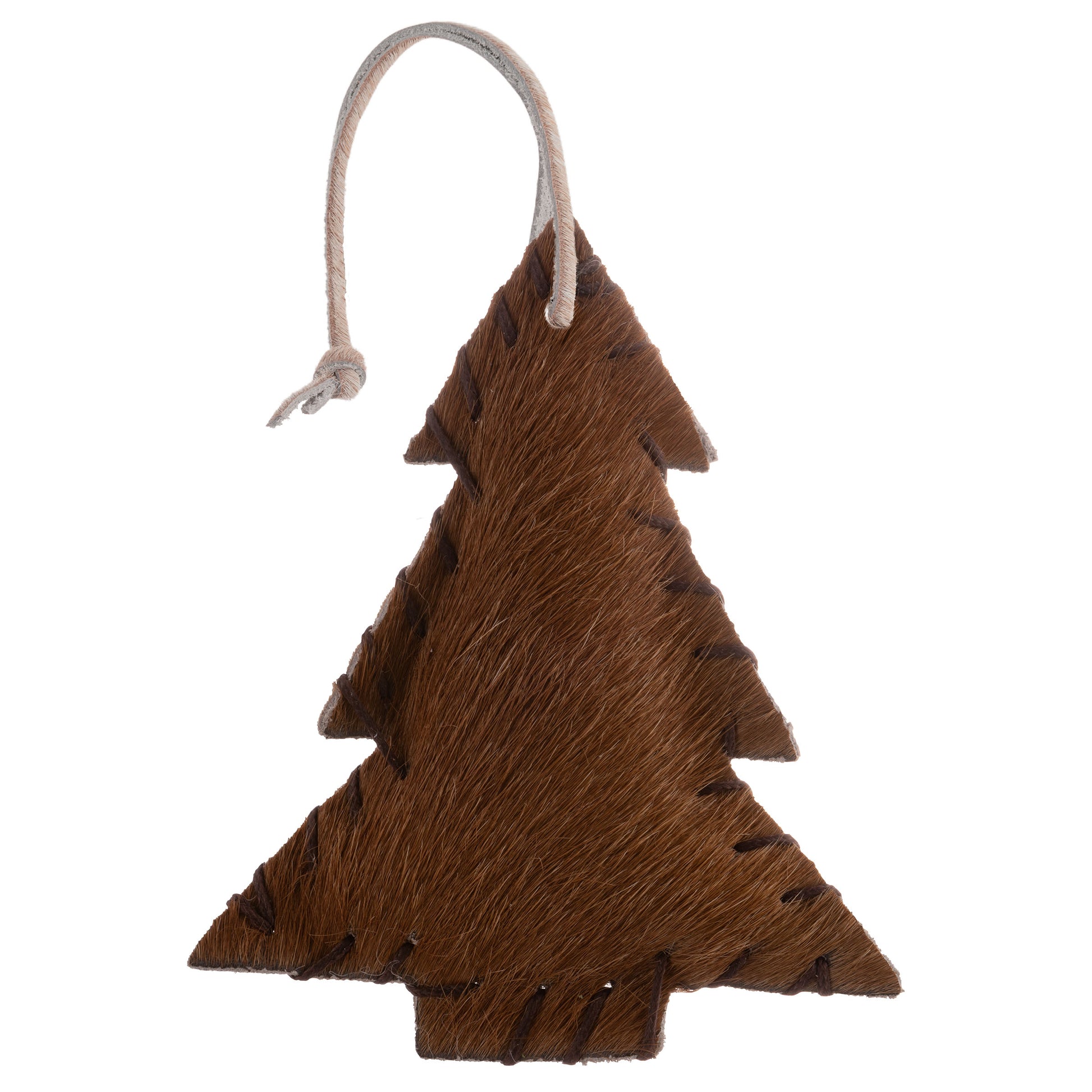 Large Pony Stitched Cowhide Leather Tree Ornament view with string