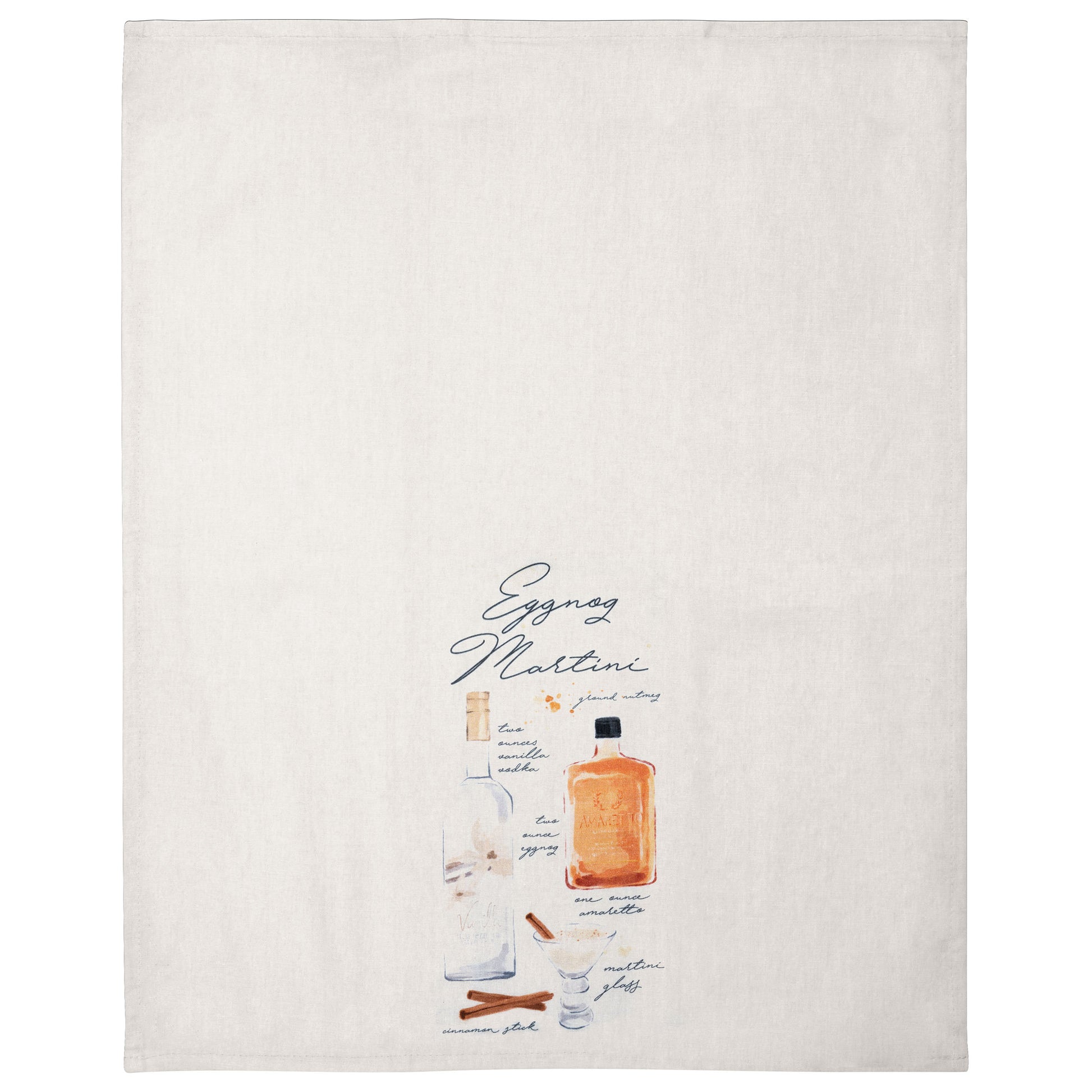 Eggnog Martini Holiday Spirits Tea Towel unfolded view. 