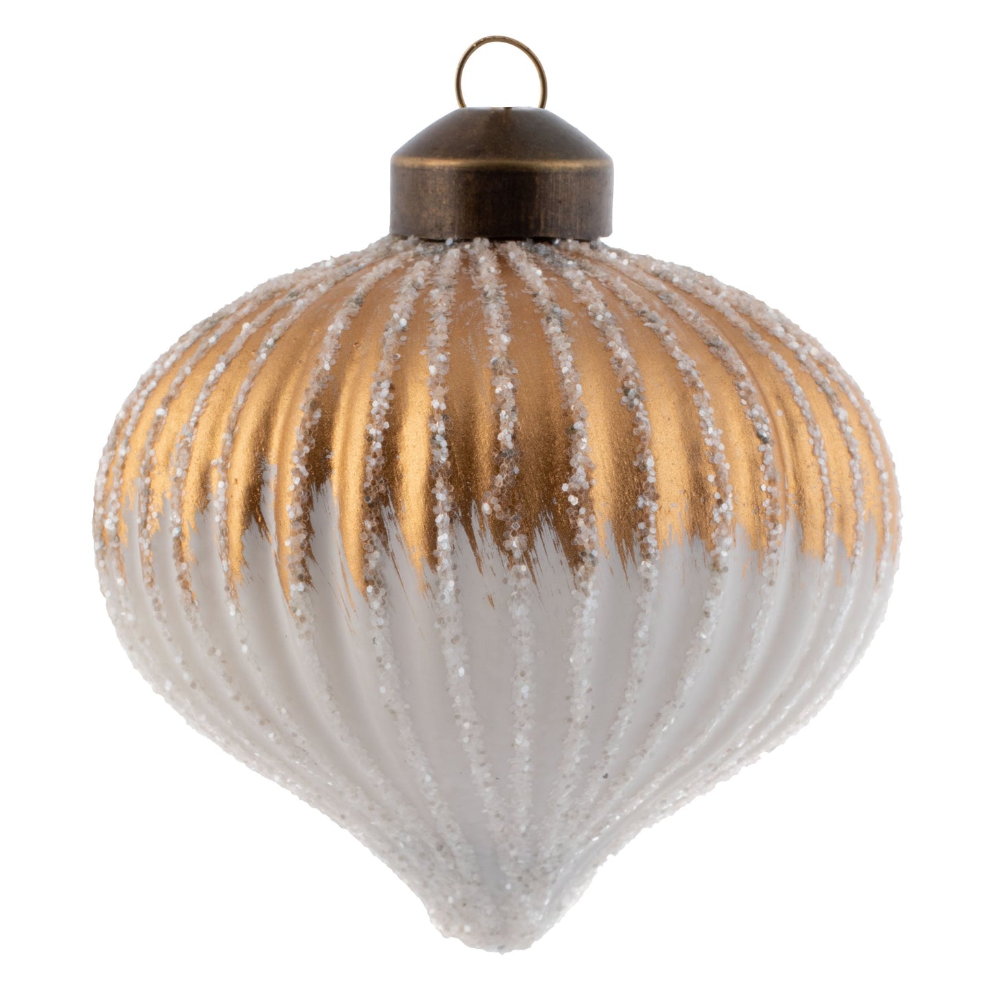 Drop Ombre Glitter Fluted Ornament Bronze and White