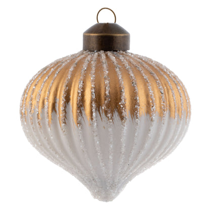 Drop Ombre Glitter Fluted Ornament Bronze and White