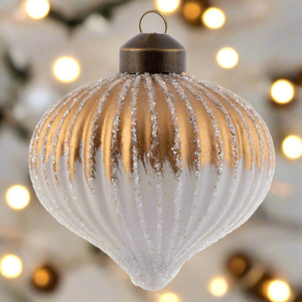 Ombre Glitter Fluted Ornament Bronze and White