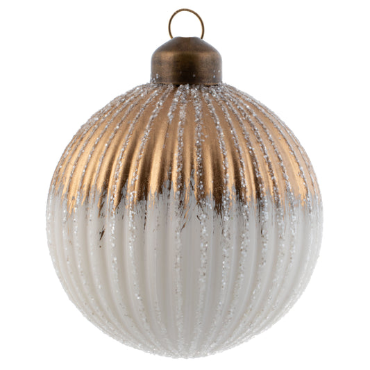 Ball Ombre Glitter Fluted Ornament Bronze and White