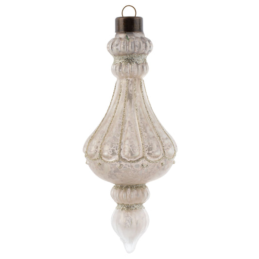 Finial antique scalloped mercury glass ornament silver.