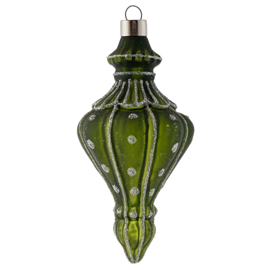 Rounded Silver Glitter Glass Finial Ornament Sage