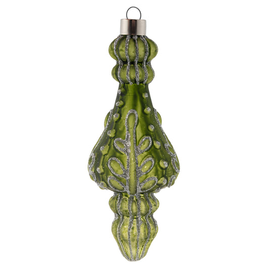 Drop Silver Glitter Glass Finial Ornament Sage