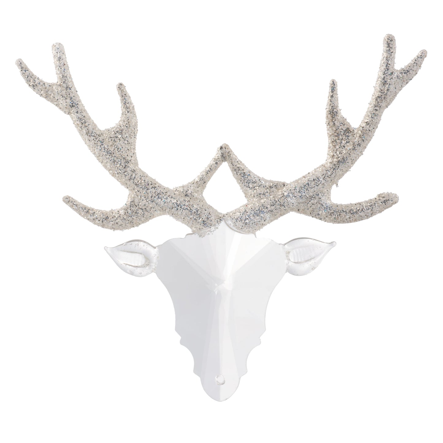 Glass Clear Deer Head with Silver Glitter Antlers