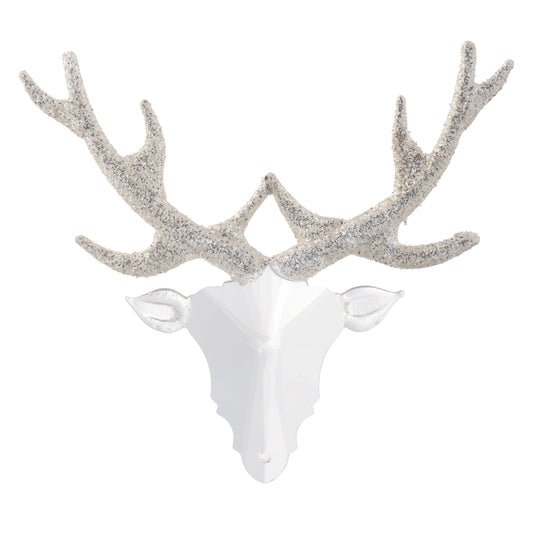 Glass Clear Deer Head with Silver Glitter Antlers