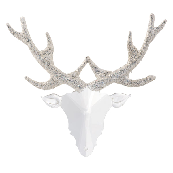 Glass clear deer head with silver glitter antlers