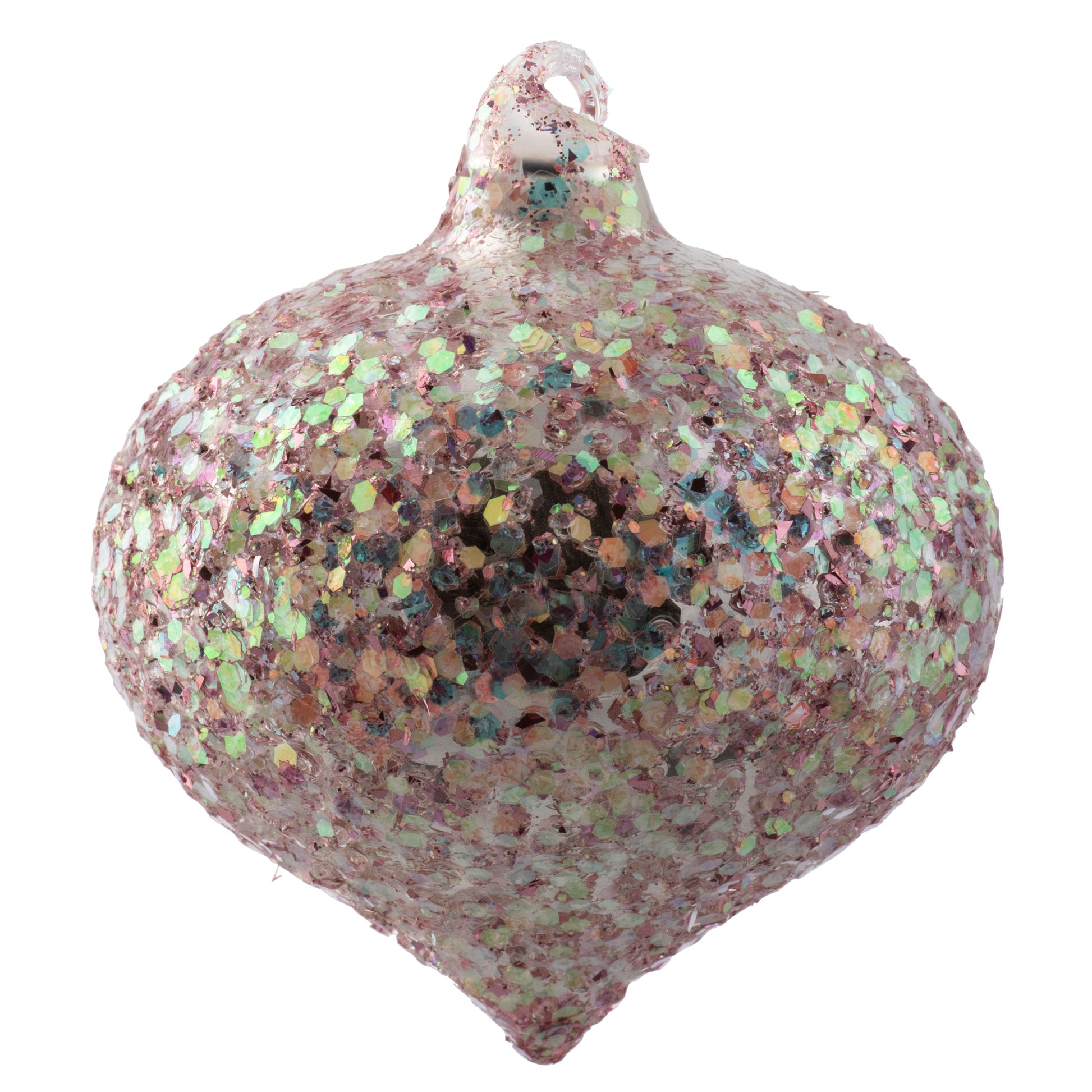 Drop Icy Confetti Glass Ornament Pink