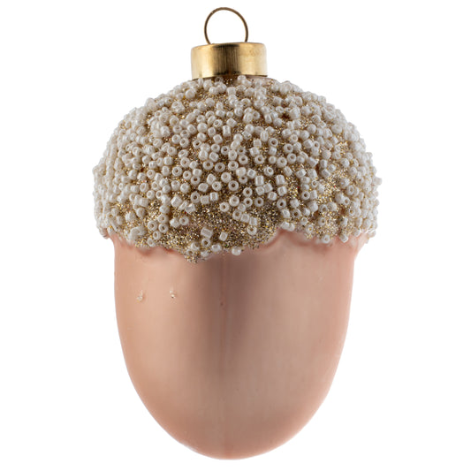 Acorn Snow Beaded Glass Blush Ornament