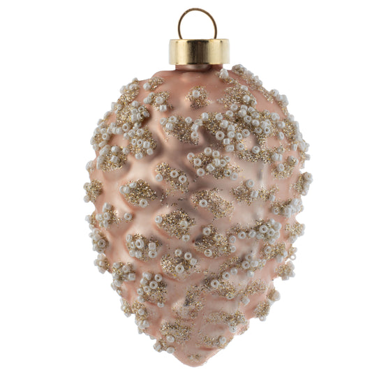 Small Pinecone Snow Beaded Glass Blush Ornament