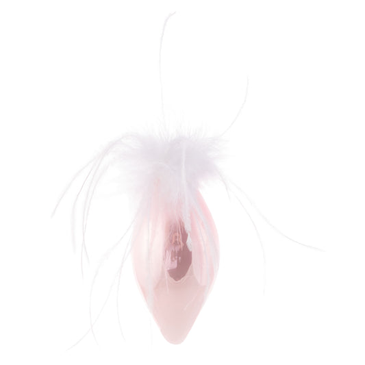 Teardrop Shiny Feather Top Pink Glass Ornament