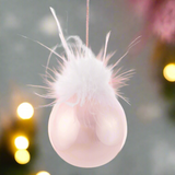 Shiny Feather Top Pink Glass Ornament