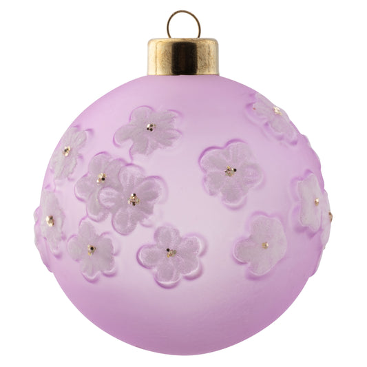 Lilac Sugared Flower Glass Ornament