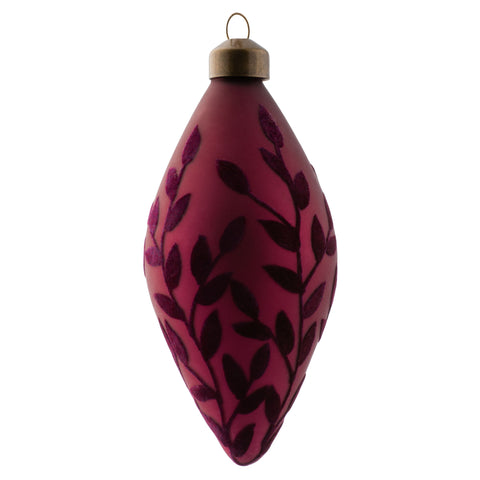 Teardrop velvet leaf glass plum ornament