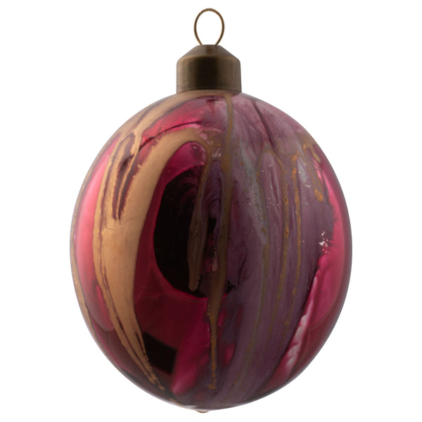 Ball swirl painted glass ornament garnet and gold