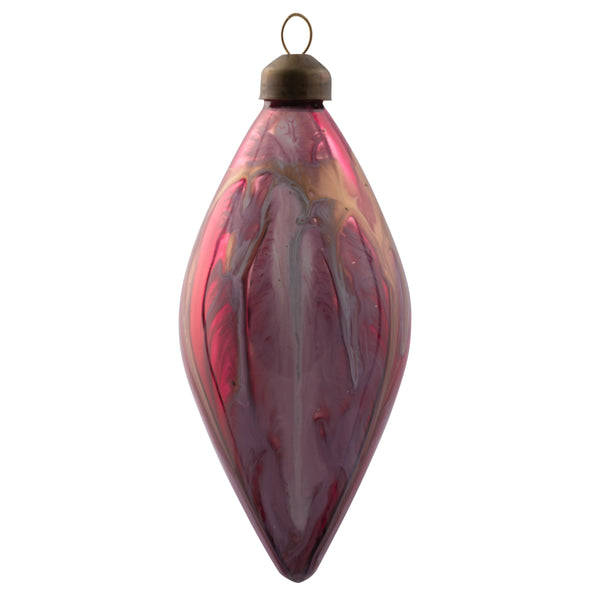 Teardrop swirl painted glass ornament garnet and gold