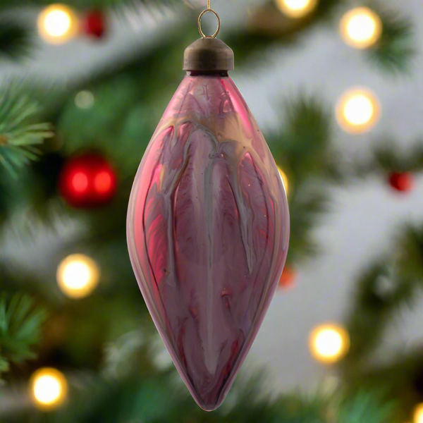 Swirl Painted Glass Ornament Garnet and Gold