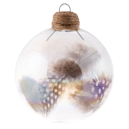 Ball Feather Filled Glass Clear Ornament