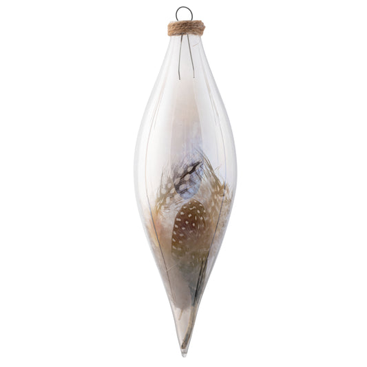 Teardrop Feather Filled Glass Clear Ornament