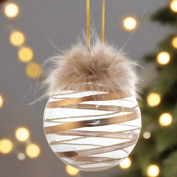 Feather Top Striped Glass Clear Ornament