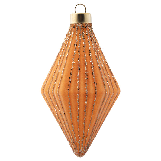 Copper Glittered Fluted Diamond Glass Ornament