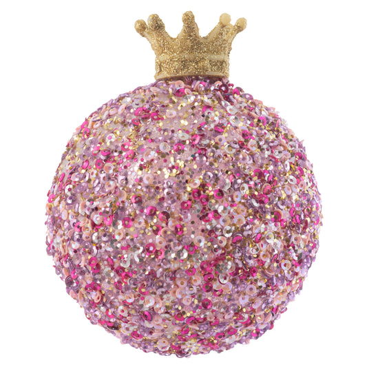 Gold Crown Confetti Glass Pink Ornament