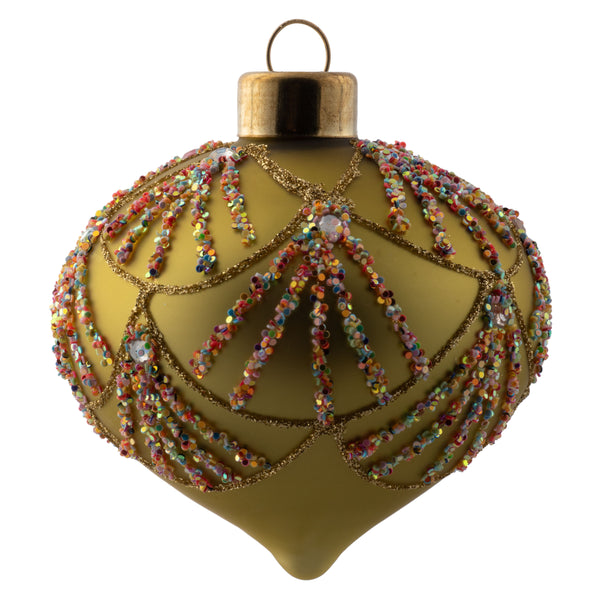 Finial deco glitter glass gold ornament