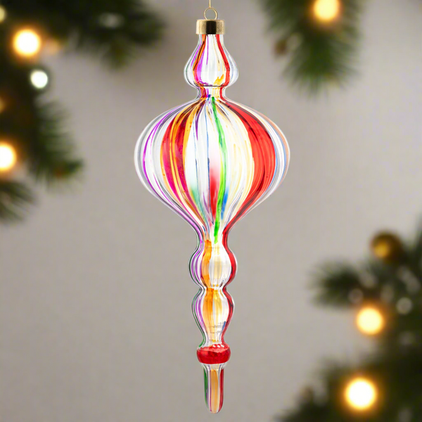 Rainbow Swirl Glass Clear Ornament