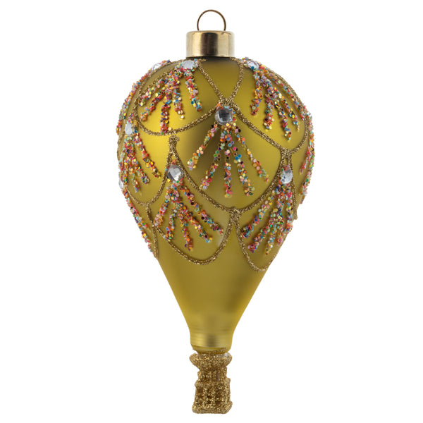 Gold deco glitter hot air balloon glass ornament